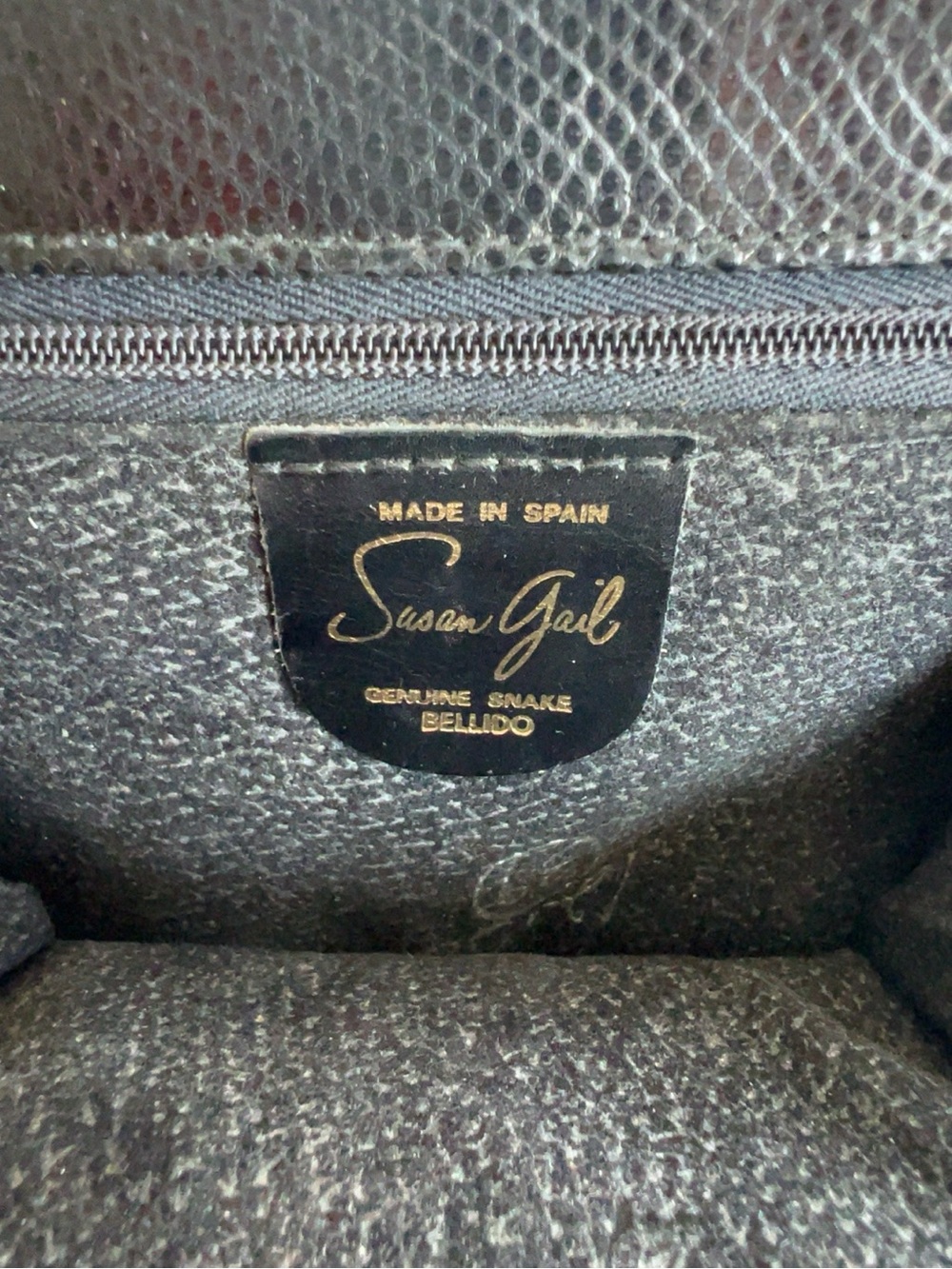 Susan Gail Genuine Snakeskin Bellido Black Vintage Crossbody Bag Made in Spain - Picture 8 of 10